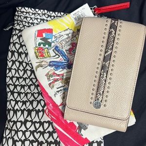 snake skin Brighton cross body purse + makeup bag